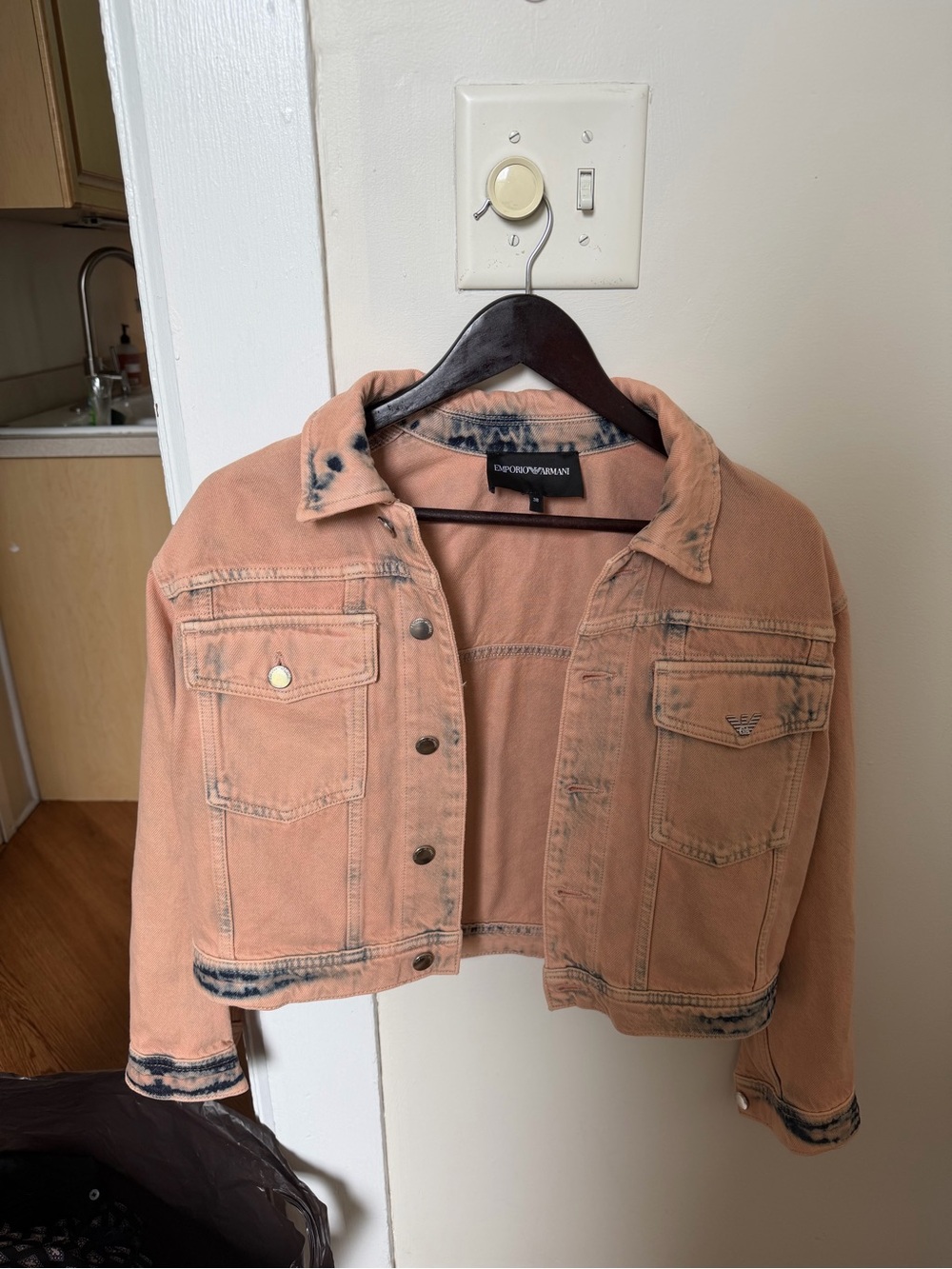 Emporio Armani Washed Peach Cropped Denim Jacket